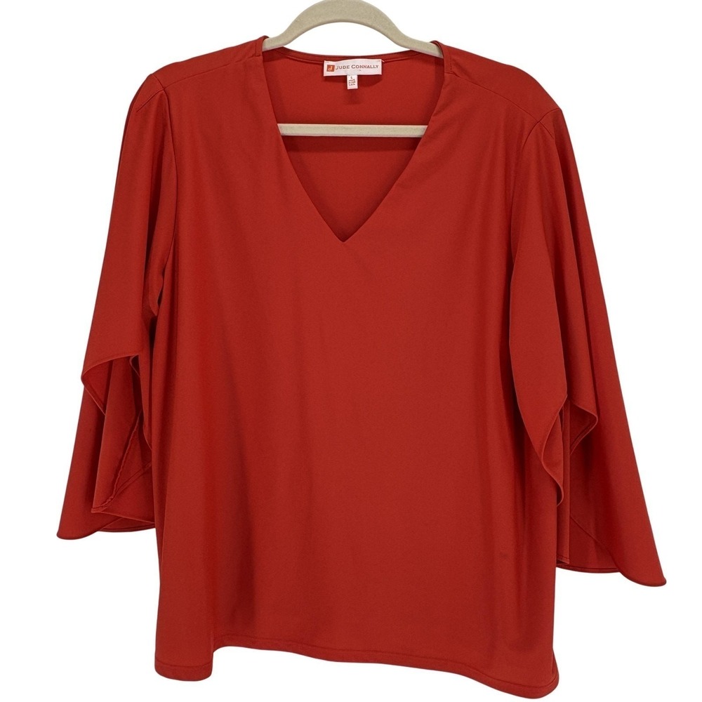 Jude Connally Daniella Top Womens Large Orange Pullover V Neck Tunic